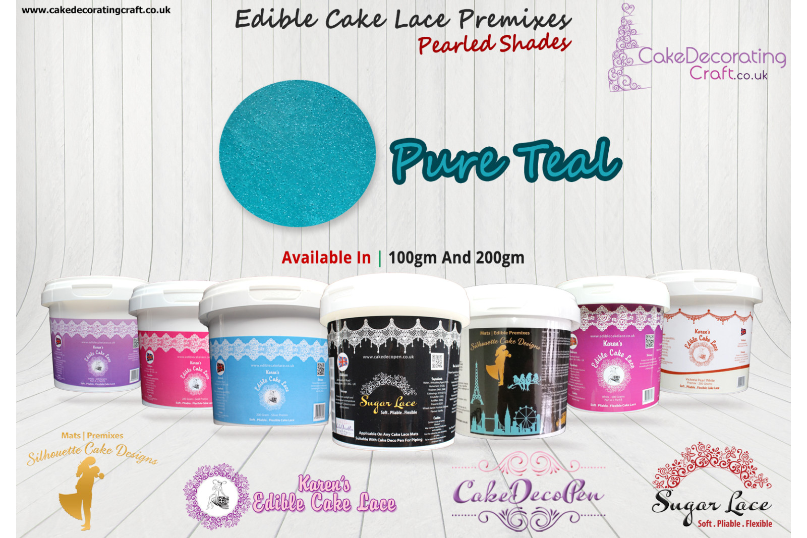 Pure Teal | Edible Sugar Lace Deco Pen | Pearled Shade | 200 Grams